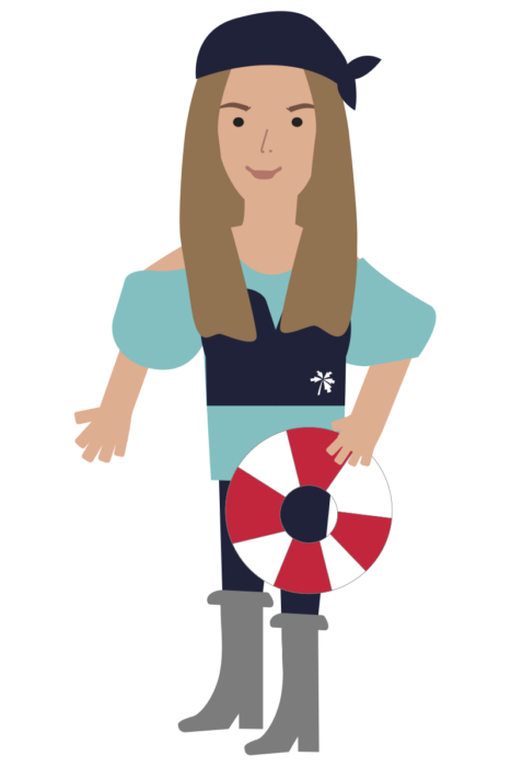 Karikatur einer Mitarbeiterin im Stil eines Piraten.