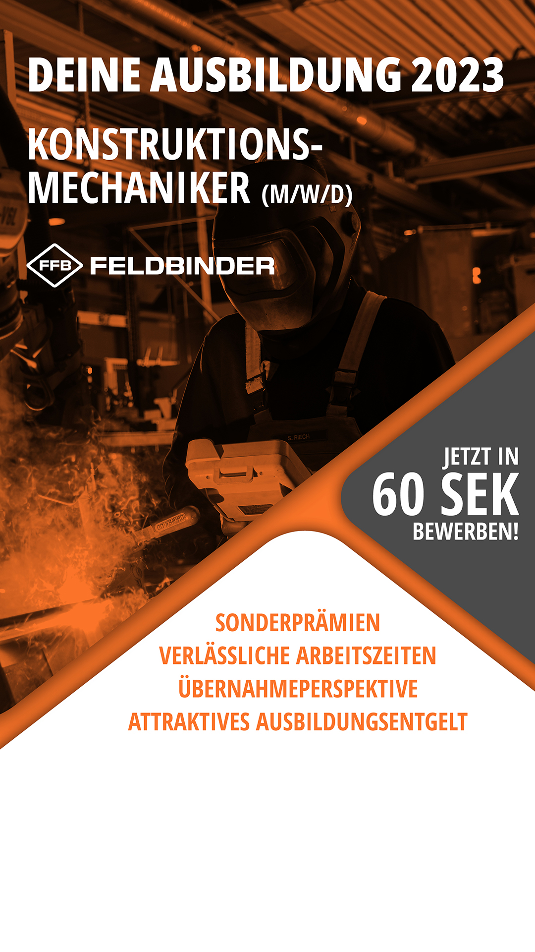 Ausbildungsangebot für Konstruktionsmechaniker bei Feldbinder, "Deine Ausbildung 2023", Vorteile und Schnellbewerbung