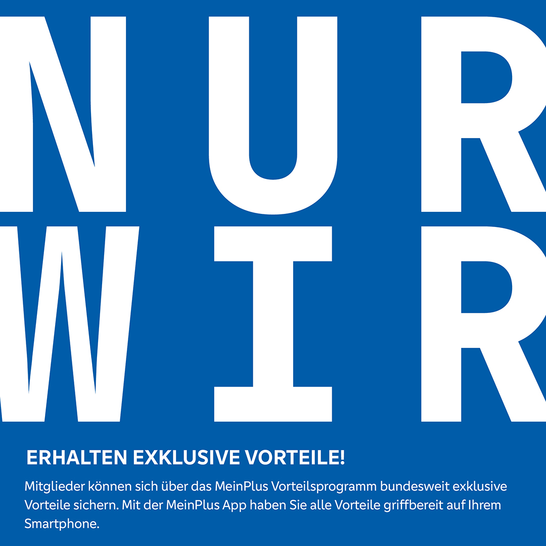 Großbuchstaben "NUR WIR" auf blauem Hintergrund, Informationstext zum Mitgliedsprogramm der Dortmunder Volksbank
